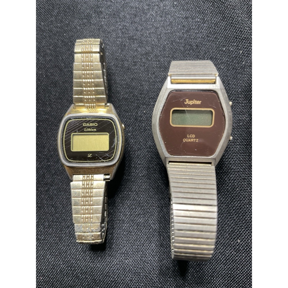 Vintage Casio 157L LCD Digital Watch Japan + A Jupiter For Parts or Repair